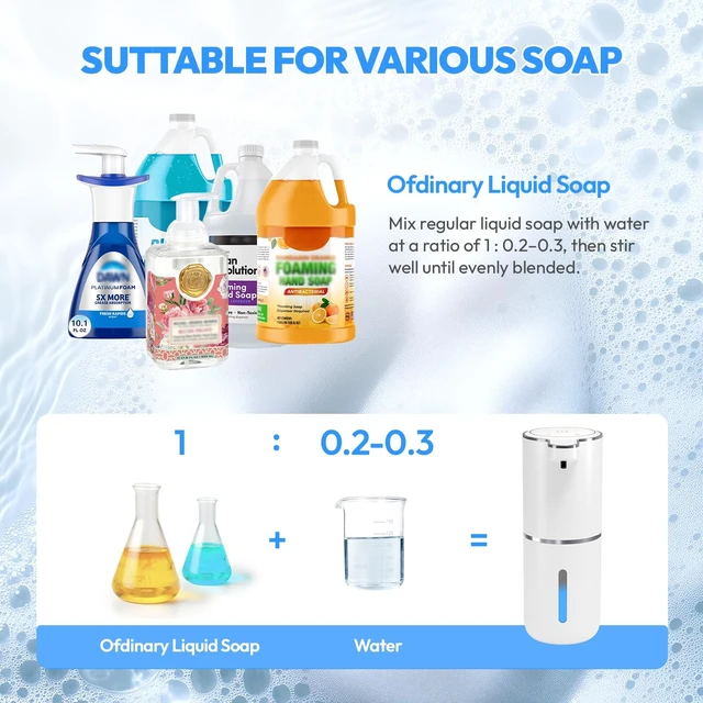 Alt view image 4 of 7 - Automatic Soap Dispenser Touchless,Liquid Hand Soap Dispenser 12.8oz USB 4levels Adjustable Dispenser Electric Wall Mounted Smart for Bathroom and Kitchen Dish SoapEasy for Toddlers(White)