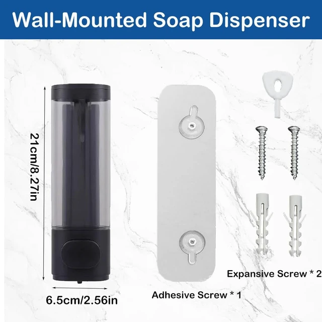Alt view image 2 of 7 - Wall Mounted Hand Soap Dispenser, 1 Chamber, 10oz/300ml Single Black Shampoo and Conditioner Dispenser, Bathroom Shower Dispenser Gel Container Dispenser and Organizer for Bathroom Kitchen Hotel