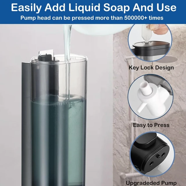 Alt view image 4 of 7 - Wall Mounted Hand Soap Dispenser, 1 Chamber, 10oz/300ml Single Black Shampoo and Conditioner Dispenser, Bathroom Shower Dispenser Gel Container Dispenser and Organizer for Bathroom Kitchen Hotel