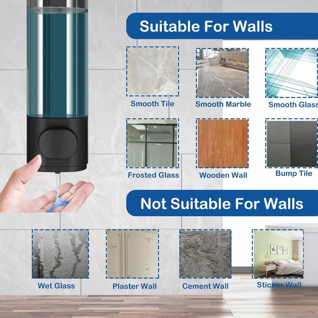 Alt view image 6 of 7 - Wall Mounted Hand Soap Dispenser, 1 Chamber, 10oz/300ml Single Black Shampoo and Conditioner Dispenser, Bathroom Shower Dispenser Gel Container Dispenser and Organizer for Bathroom Kitchen Hotel
