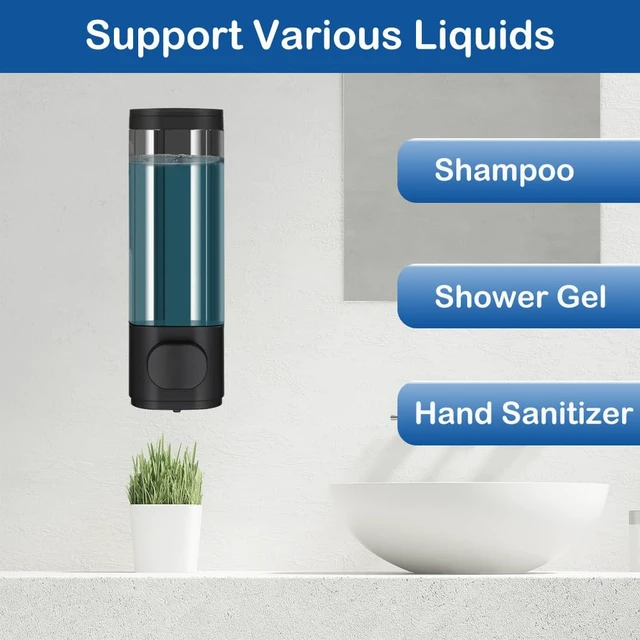 Alt view image 7 of 7 - Wall Mounted Hand Soap Dispenser, 1 Chamber, 10oz/300ml Single Black Shampoo and Conditioner Dispenser, Bathroom Shower Dispenser Gel Container Dispenser and Organizer for Bathroom Kitchen Hotel