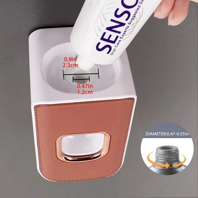 Alt view image 2 of 7 - 2 Slot Plastic Toothbrush Holder and Toothpaste Dispenser Wall Mounted, Automatic Toothpaste Squeezer, 2 in 1 Tooth Brush Toothpaste Organizer for Shower (Brown)