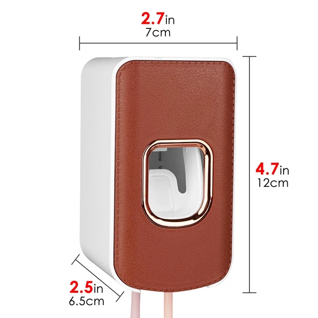 Alt view image 4 of 7 - 2 Slot Plastic Toothbrush Holder and Toothpaste Dispenser Wall Mounted, Automatic Toothpaste Squeezer, 2 in 1 Tooth Brush Toothpaste Organizer for Shower (Brown)