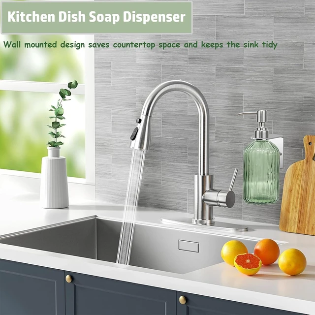 Alt view image 3 of 7 - Green 14oz Shampoo and Conditioner Dispenser for Wall Mount, 1 Chamber | Clear Glass Shower Soap Bottle for Bathroom, Modern No Drill Easy Refill Hand Body Wash Dispensers with Stainless Steel Pump
