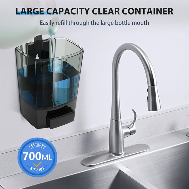 Alt view image 3 of 7 - Manual Soap Dispenser, 23.7oz/700ml Wall Mount Soap Dispenser, Large Capacity Kitchen Bathroom Hand Soap Pump, Commercial Refillable Shampoo Shower Gel Lotion Dispenser, Black