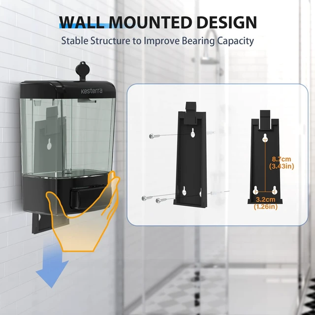 Alt view image 7 of 7 - Manual Soap Dispenser, 23.7oz/700ml Wall Mount Soap Dispenser, Large Capacity Kitchen Bathroom Hand Soap Pump, Commercial Refillable Shampoo Shower Gel Lotion Dispenser, Black