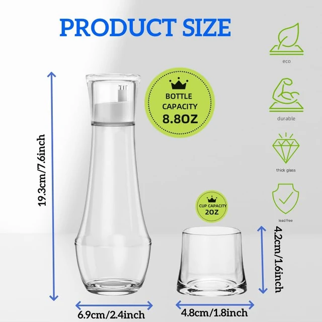 Alt view image 2 of 7 - Abriclo Glass Mouthwash Dispenser for Bathroom, Refillable Cystal Mouth Wash Bottle with Lid Cup 260ML Lead-Free Thickened Glass Dispenser Leak-Proof Design with 2 Matte Labels Multi-Purpose- 8.8oz