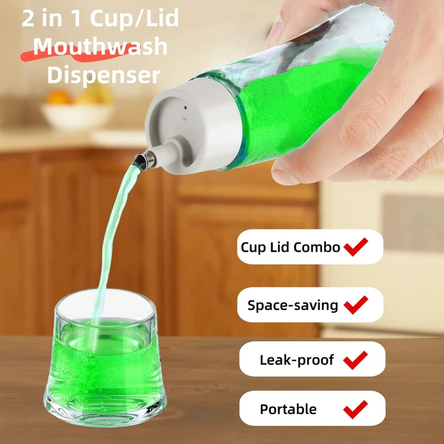 Alt view image 4 of 7 - Abriclo Glass Mouthwash Dispenser for Bathroom, Refillable Cystal Mouth Wash Bottle with Lid Cup 260ML Lead-Free Thickened Glass Dispenser Leak-Proof Design with 2 Matte Labels Multi-Purpose- 8.8oz