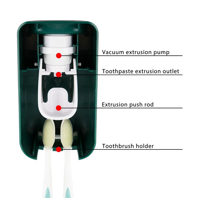 Alt view image 4 of 6 - 2 Slot Toothbrush Holder and Toothpaste Dispenser Wall Mounted, Automatic Toothpaste Squeezer, 2 in 1 Tooth Brush Toothpaste Organizer for Shower (Green)