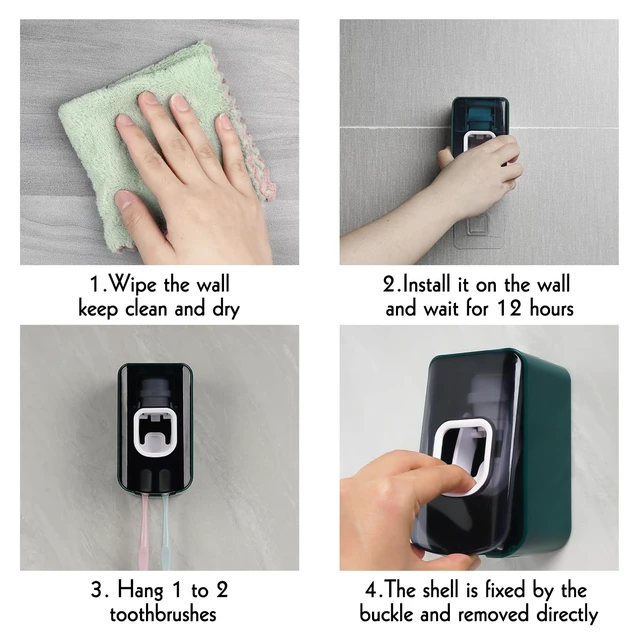Alt view image 5 of 6 - 2 Slot Toothbrush Holder and Toothpaste Dispenser Wall Mounted, Automatic Toothpaste Squeezer, 2 in 1 Tooth Brush Toothpaste Organizer for Shower (Green)