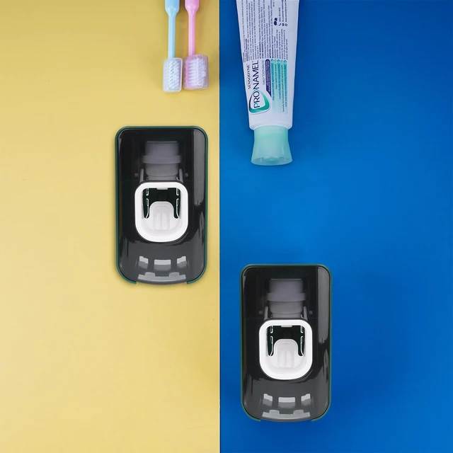 Alt view image 6 of 6 - 2 Slot Toothbrush Holder and Toothpaste Dispenser Wall Mounted, Automatic Toothpaste Squeezer, 2 in 1 Tooth Brush Toothpaste Organizer for Shower (Green)