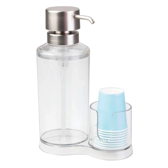 Alt view image 5 of 7 - iDesign Clarity Mouthwash Dispenser Pump with Cup Holder Caddy, Clear | 6.25" x 3.5" x 9.25", Attached Paper Cup Holder