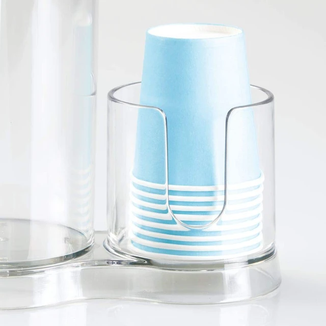 Alt view image 6 of 7 - iDesign Clarity Mouthwash Dispenser Pump with Cup Holder Caddy, Clear | 6.25" x 3.5" x 9.25", Attached Paper Cup Holder