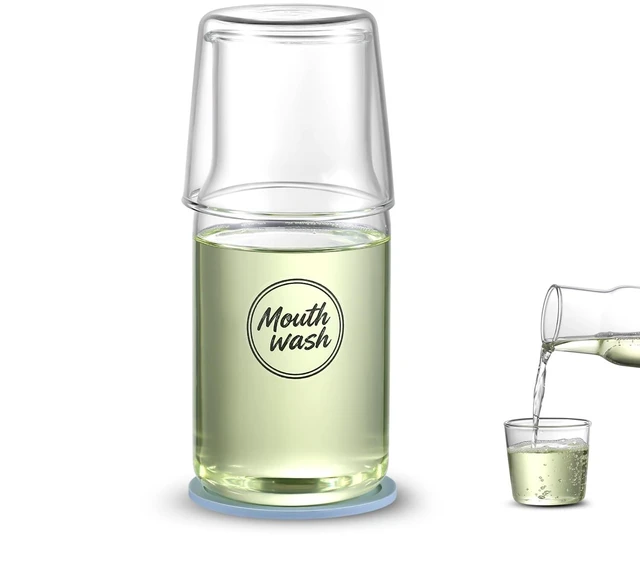 Main image of Onnzin Glass Mouthwash Dispenser for Bathroom,Mouthwash Bottle with Lid Cup | 12.17 OZ Refillable Mouth Wash Lotion Container Bottle with Lid Cup,Mouthwash Cup Reusable