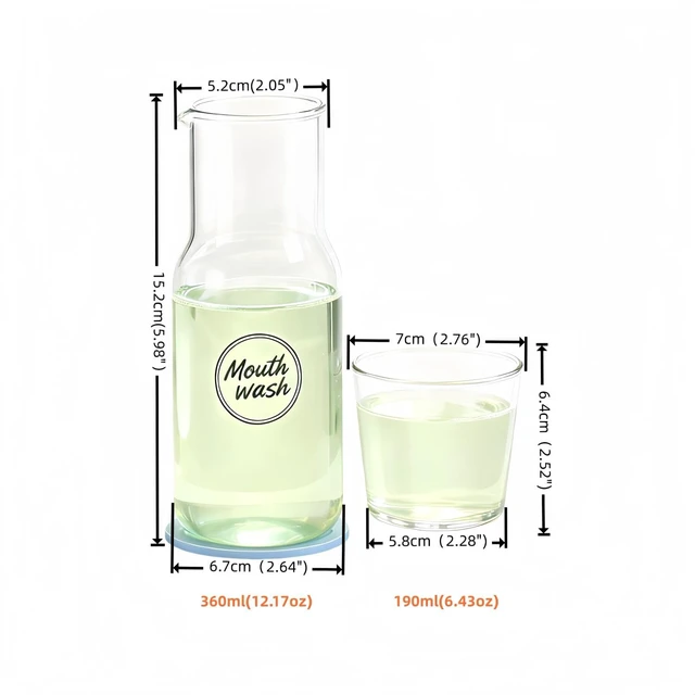 Alt view image 3 of 7 - Onnzin Glass Mouthwash Dispenser for Bathroom,Mouthwash Bottle with Lid Cup | 12.17 OZ Refillable Mouth Wash Lotion Container Bottle with Lid Cup,Mouthwash Cup Reusable