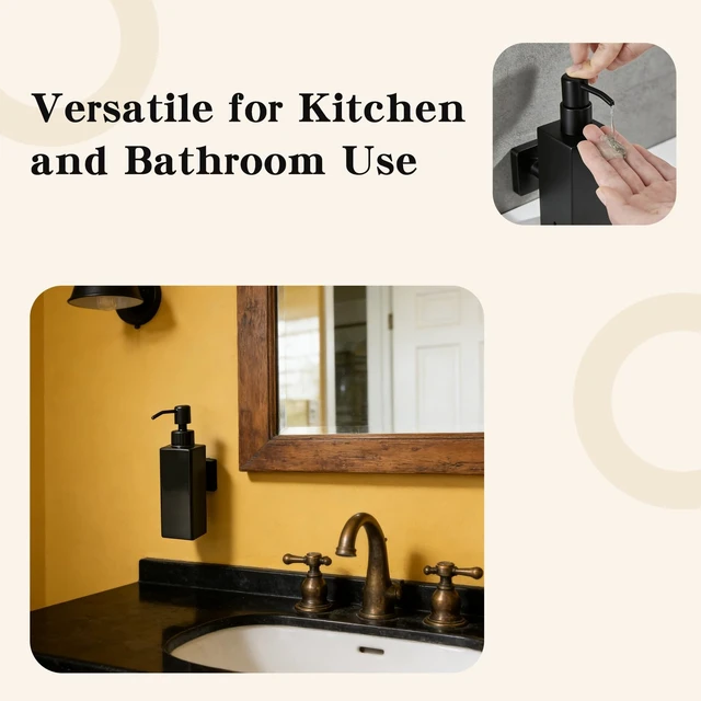 Alt view image 5 of 6 - Black Soap Dispenser, Wall-Mounted 304 Stainless Steel Liquid Soap Dispenser for Kitchen and Bathroom
