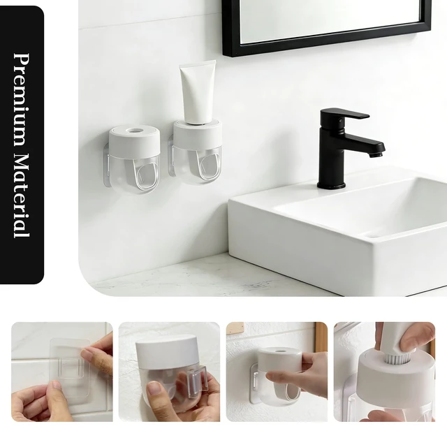 Alt view image 5 of 6 - Toothpaste Dispenser, Automatic Squeezer, Multi-Functional No-Drill Wall-Mounted, White