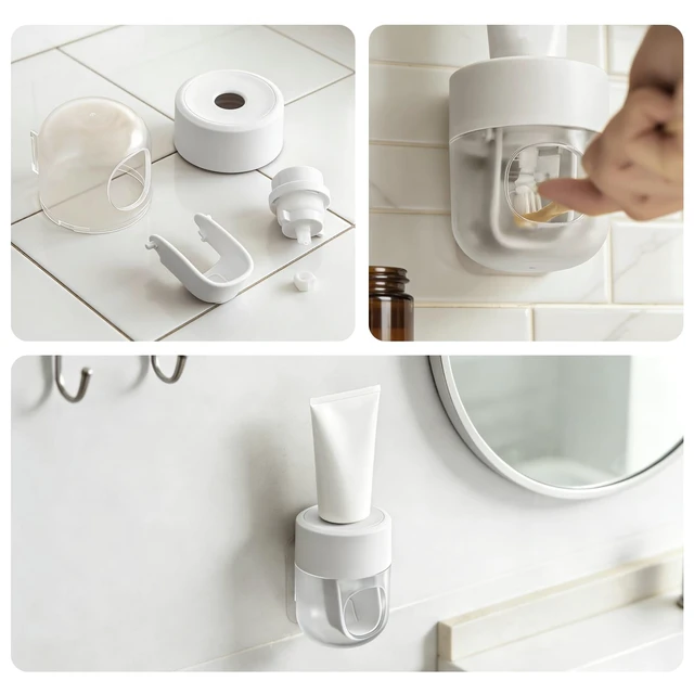 Alt view image 6 of 6 - Toothpaste Dispenser, Automatic Squeezer, Multi-Functional No-Drill Wall-Mounted, White