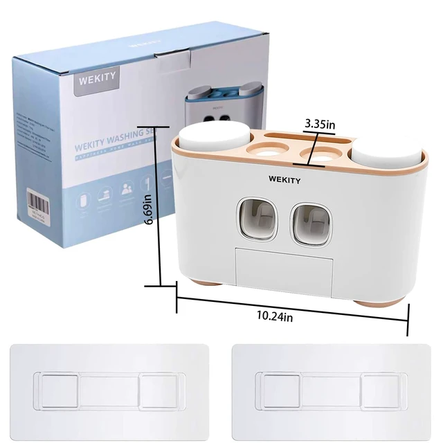 Alt view image 7 of 7 - Toothbrush Holder Wall Mounted, WEKITY Multi-Functional Toothbrush and Toothpaste Dispenser for Bathroom, with 5 Toothbrush Slots, 2 Toothpaste Squeezers and 4 Cups(Pink)