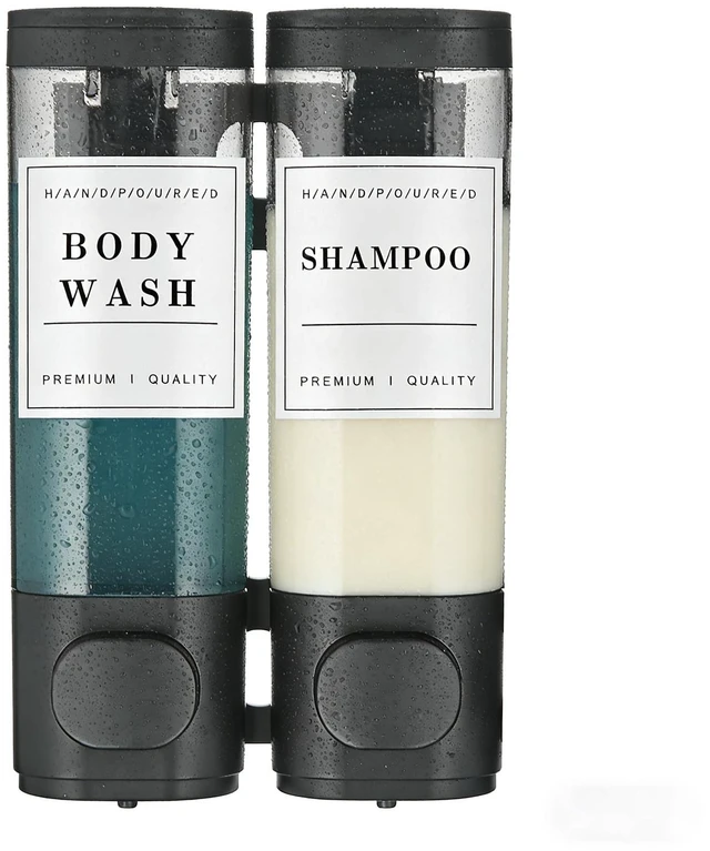 Main image of Shampoo and Conditioner Dispenser Bathroom Shower Soap Dispenser Wall Mounted Shampoo Dispenser for Shower Wall No Drill 2 * 350ml Black 2 Chamber with Waterproof Labels