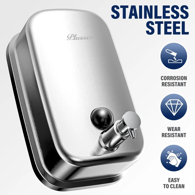 Alt view image 2 of 7 - Commercial Soap Dispenser Wall Mount 304 Stainless Steel, Manual Liquid Hand Soap Dispenser for Bathroom Restroom Restaurant Hotel Office, Anti-Leak Pump