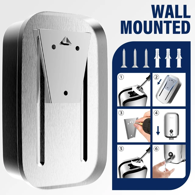 Alt view image 4 of 7 - Commercial Soap Dispenser Wall Mount 304 Stainless Steel, Manual Liquid Hand Soap Dispenser for Bathroom Restroom Restaurant Hotel Office, Anti-Leak Pump