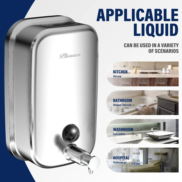 Alt view image 6 of 7 - Commercial Soap Dispenser Wall Mount 304 Stainless Steel, Manual Liquid Hand Soap Dispenser for Bathroom Restroom Restaurant Hotel Office, Anti-Leak Pump