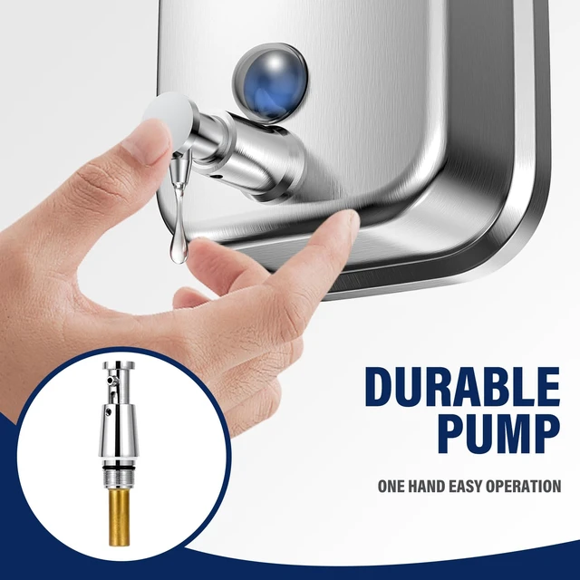 Alt view image 5 of 7 - Commercial Soap Dispenser Wall Mount 304 Stainless Steel, Manual Liquid Hand Soap Dispenser for Bathroom Restroom Restaurant Hotel Office, Anti-Leak Pump