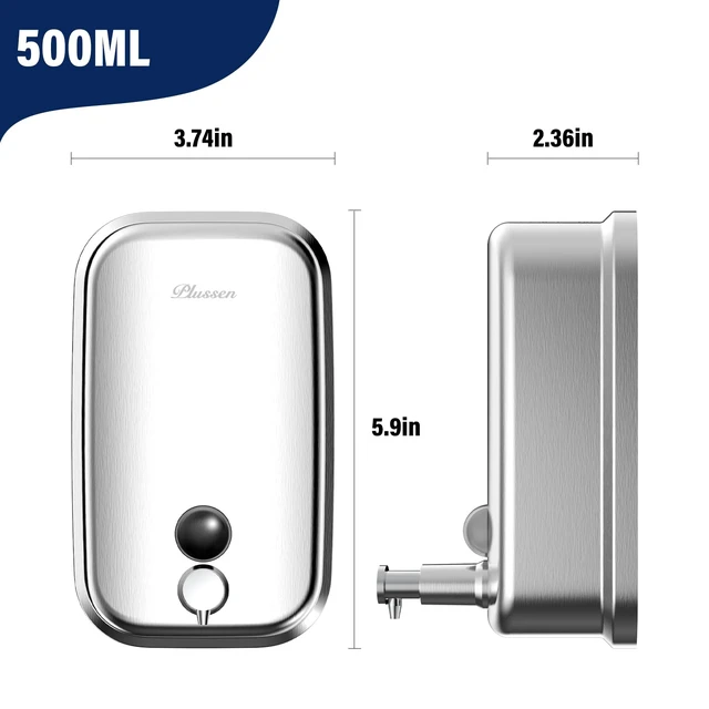 Alt view image 7 of 7 - Commercial Soap Dispenser Wall Mount 304 Stainless Steel, Manual Liquid Hand Soap Dispenser for Bathroom Restroom Restaurant Hotel Office, Anti-Leak Pump