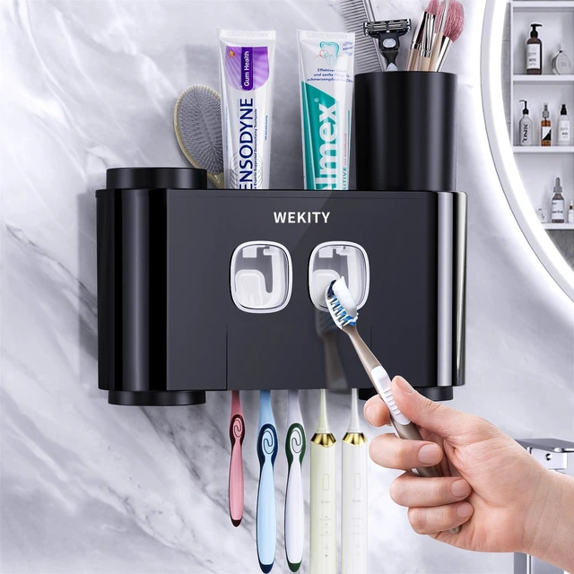 Main image of Toothbrush Holder,Multi-Functional Wall Mounted Toothbrush Holder,Toothpaste Dispenser for Bathroom with 2 Toothpaste Squeezers,5 Toothbrush Slots and 4 Cups(Black)