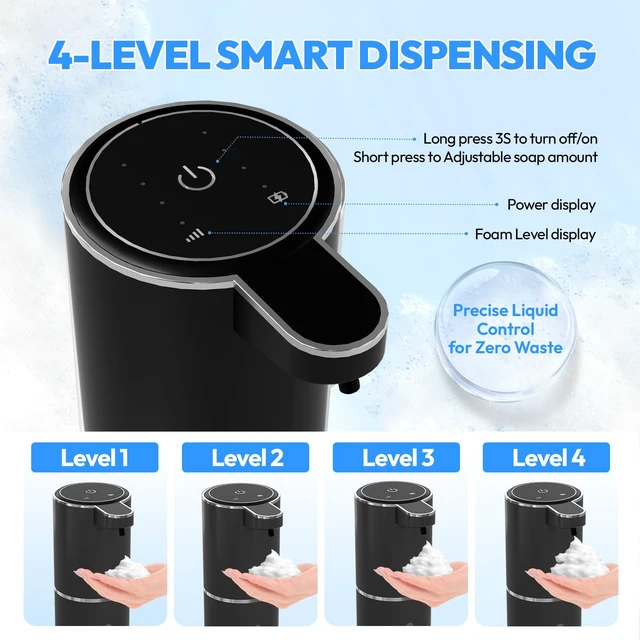 Alt view image 2 of 7 - Automatic Foaming Soap Dispenser,Touchless Foam Soap Dispenser,12.8oz Rechargeable Wall Mounted Smart for Bathroom and Kitchen Dish Soap,Easy for Toddlers(Black)