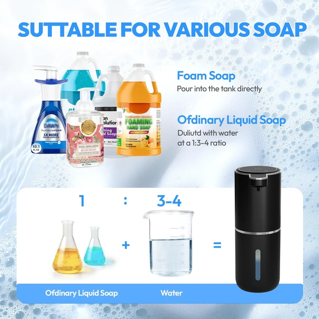 Alt view image 5 of 7 - Automatic Foaming Soap Dispenser,Touchless Foam Soap Dispenser,12.8oz Rechargeable Wall Mounted Smart for Bathroom and Kitchen Dish Soap,Easy for Toddlers(Black)