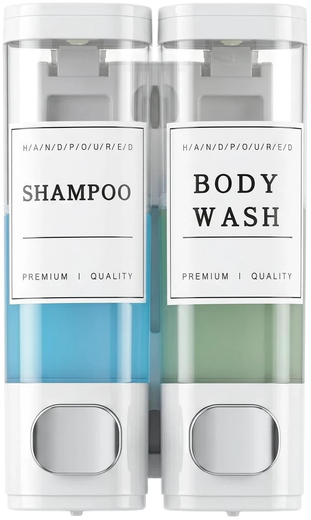 Main image of Shampoo and Conditioner Dispenser, Shower Soap Dispenser Wall Mounted, Shampoo Dispenser for Shower Wall No Drill, Bathroom Body Wash Dispenser 2 * 350ml White 2 Chamber