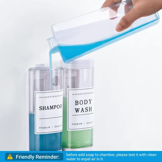 Alt view image 5 of 7 - Shampoo and Conditioner Dispenser, Shower Soap Dispenser Wall Mounted, Shampoo Dispenser for Shower Wall No Drill, Bathroom Body Wash Dispenser 2 * 350ml White 2 Chamber