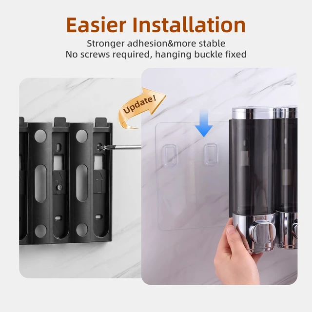 Alt view image 3 of 7 - Shampoo and Conditioner Dispenser,Shower Soap Dispenser 3 Chamber No Drill Wall-Mounted for Bathroom & Hotel Leak-Proof Pumps, for Thick Liquids Like Conditioner - 1050ML High Capacity, Silver
