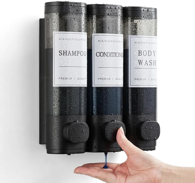 Main image of Shampoo and Conditioner Dispenser,Shower Soap Dispenser 3 Chamber No Drill Wall-Mounted Shampoo Dispenser for Shower Wall Mounted Shower Dispenser for Bathroom Hotel Large Capacity,Matte Black