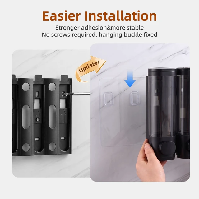 Alt view image 3 of 7 - Shampoo and Conditioner Dispenser,Shower Soap Dispenser 3 Chamber No Drill Wall-Mounted Shampoo Dispenser for Shower Wall Mounted Shower Dispenser for Bathroom Hotel Large Capacity,Matte Black