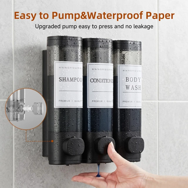 Alt view image 6 of 7 - Shampoo and Conditioner Dispenser,Shower Soap Dispenser 3 Chamber No Drill Wall-Mounted Shampoo Dispenser for Shower Wall Mounted Shower Dispenser for Bathroom Hotel Large Capacity,Matte Black