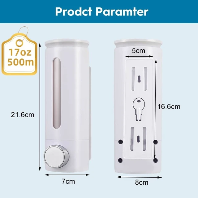 Alt view image 2 of 7 - Soap Dispenser Wall Mount 17oz Drill Free ABS Hand Soap Shower Dispenser with Adhesive and Screws No Leakage Shampoo and Conditioner Dispenser Large Capacity for Bathroom Kitchen-White,1PACK