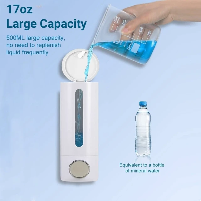Alt view image 5 of 7 - Soap Dispenser Wall Mount 17oz Drill Free ABS Hand Soap Shower Dispenser with Adhesive and Screws No Leakage Shampoo and Conditioner Dispenser Large Capacity for Bathroom Kitchen-White,1PACK