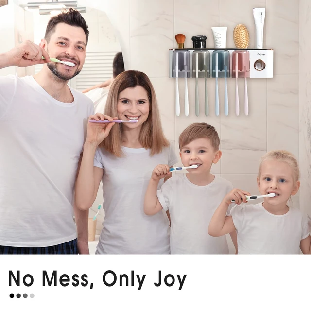 Alt view image 6 of 7 - Toothbrush Holders for Bathrooms Wall Mounted with Dispenser & 4 Cups | 12 Slots Wall Mount Toothbrush Holders for Bathrooms with Squeeze Toothpaste Dispenser, 4 Cups & 4 Compartments Organizer