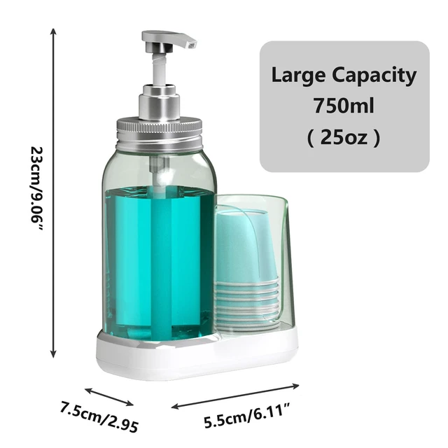 Alt view image 3 of 7 - Mouthwash Dispenser for Bathroom, 25oz Mouthwash Pump Bottle with Cup Holder, Refillable Clear Blue Mouth Wash Container for All Age Groups, Large Capacity Bathroom Mouthwash Holder Set