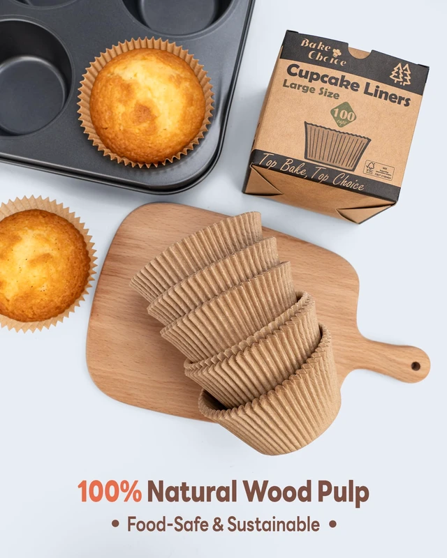 Alt view image 5 of 7 - Bake Choice 100pcs Jumbo Cupcake Liners for Baking, Natural Muffin Liners | Unbleached, Non-Stick, Greaseproof Parchment Paper, Cupcake Wrapper for Party, Wedding, Birthday, Christmas