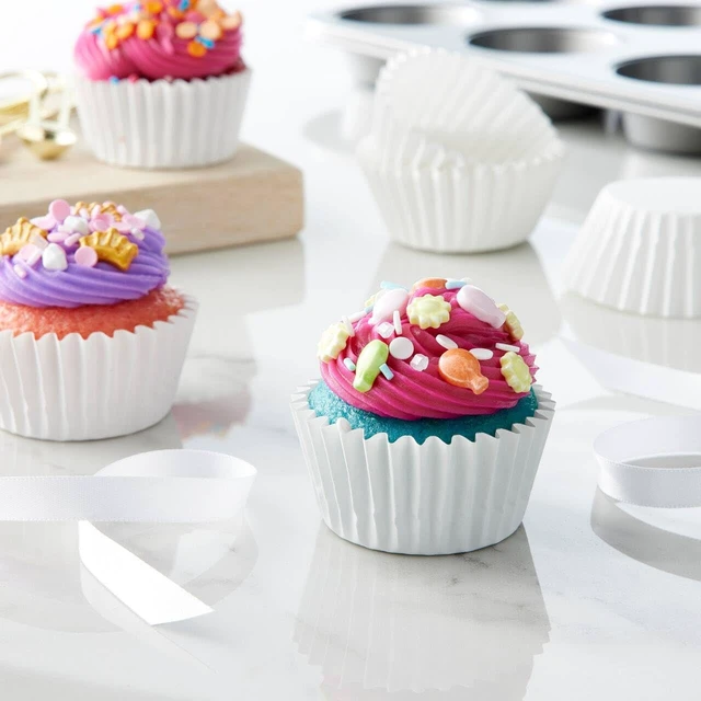 Alt view image 2 of 7 - Heavy Duty White Cupcake Liners Standard Muffin Baking Cups 150pcs | Stay Bright, No Muffin Pan Needed, Non-stick & Easily Peels, Odorless, Grease-Resistant Paper Muffin Liners With Style