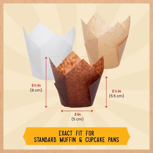 Alt view image 3 of 6 - Tulip Cupcake Liners 200 Pcs, Parchment Paper Muffin Cups for Baking | Greaseproof & sturdy wrappers with easy release; natural wood pulp in beige, white & brown