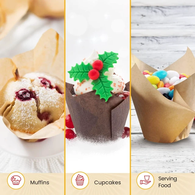 Alt view image 6 of 6 - Tulip Cupcake Liners 200 Pcs, Parchment Paper Muffin Cups for Baking | Greaseproof & sturdy wrappers with easy release; natural wood pulp in beige, white & brown