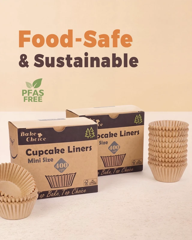 Alt view image 4 of 7 - Bake Choice 400pcs Mini Cupcake Liners for Baking, Muffin Liners | Non-stick, Natural, Food-grade, Grease proof Parchment , for Mini Muffin Pan, Christmas, Gift
