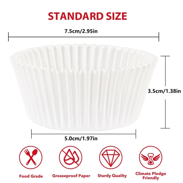 Alt view image 2 of 7 - Standard White Cupcake Liners for Baking Paper Muffin Cups 200pcs | Premium Quality Greaseproof Paper, No Greasing Needed & Non-Stick, Heat-Resistant, White Cupcake Wrappers for Party Baking