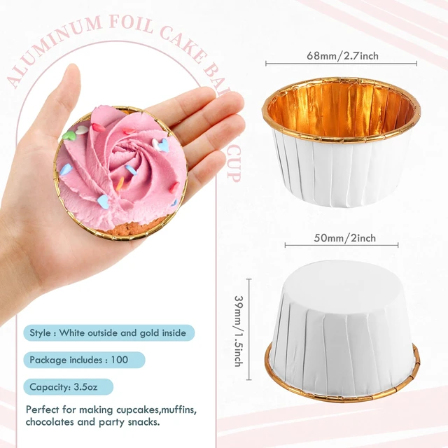 Alt view image 2 of 7 - White and Gold Foil Cupcake Liners,100 pcs Disposable Muffin Liners 3.5 Oz Wrappers for Baking, Metallic Muffin Paper Cases Baking Cups, Wedding Party, Mother's Day Cupcake Liners