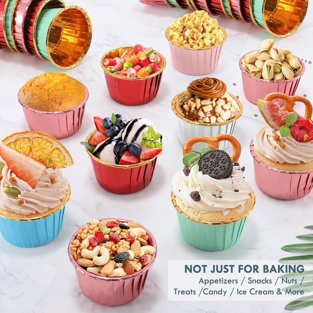 Alt view image 5 of 7 - White and Gold Foil Cupcake Liners,100 pcs Disposable Muffin Liners 3.5 Oz Wrappers for Baking, Metallic Muffin Paper Cases Baking Cups, Wedding Party, Mother's Day Cupcake Liners